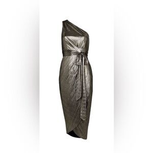 Ted Baker Gabria One-Shoulder dress in Metallic Gold